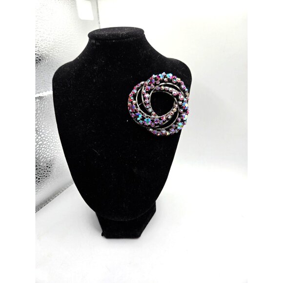 Large Vintage Florenza Signed Pink AB Rhinestone Love Knot Brooch Pin 1950s - Picture 7 of 7
